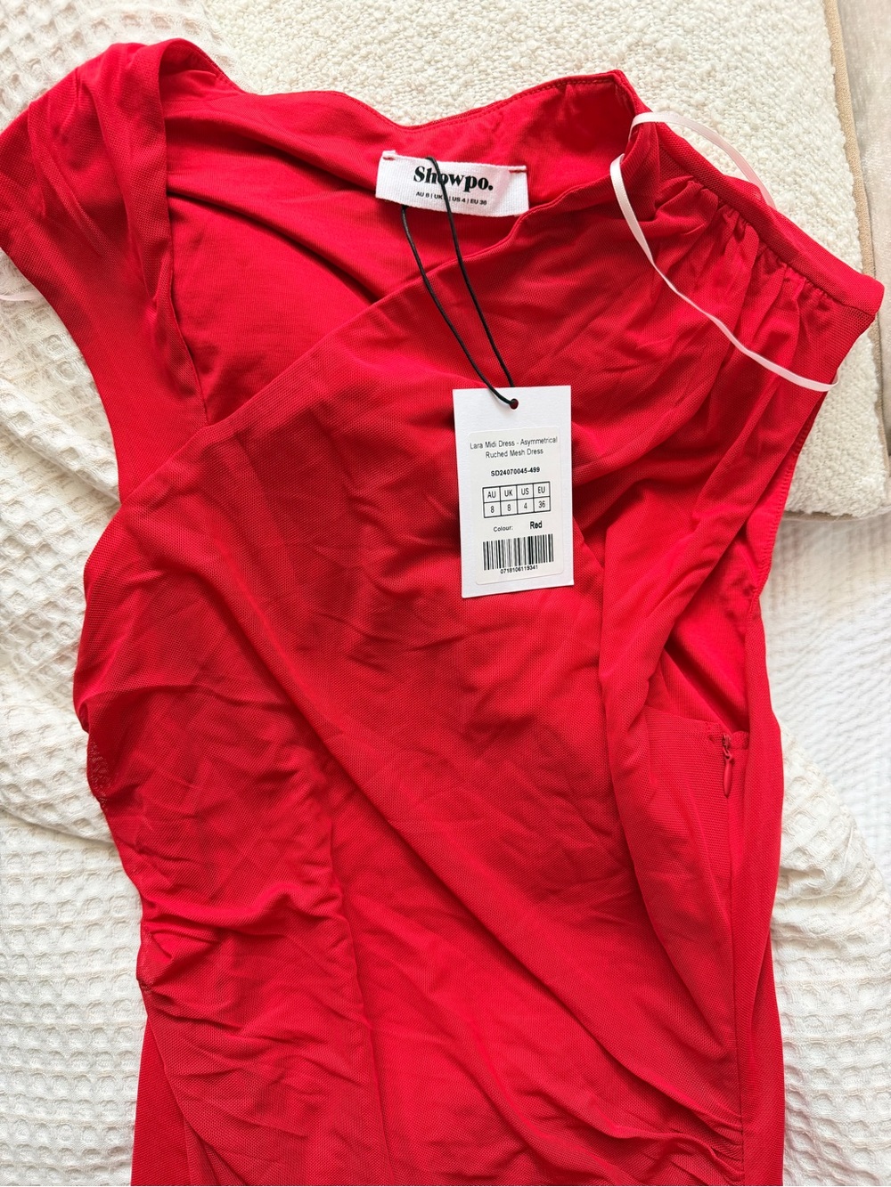 Showpo. Bright Red Asymmetric Ruched Women's Top